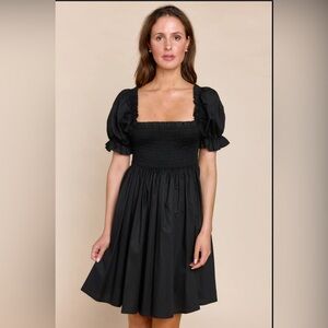 Sofia Lenna Neck Puff Sleeve Midi Dress